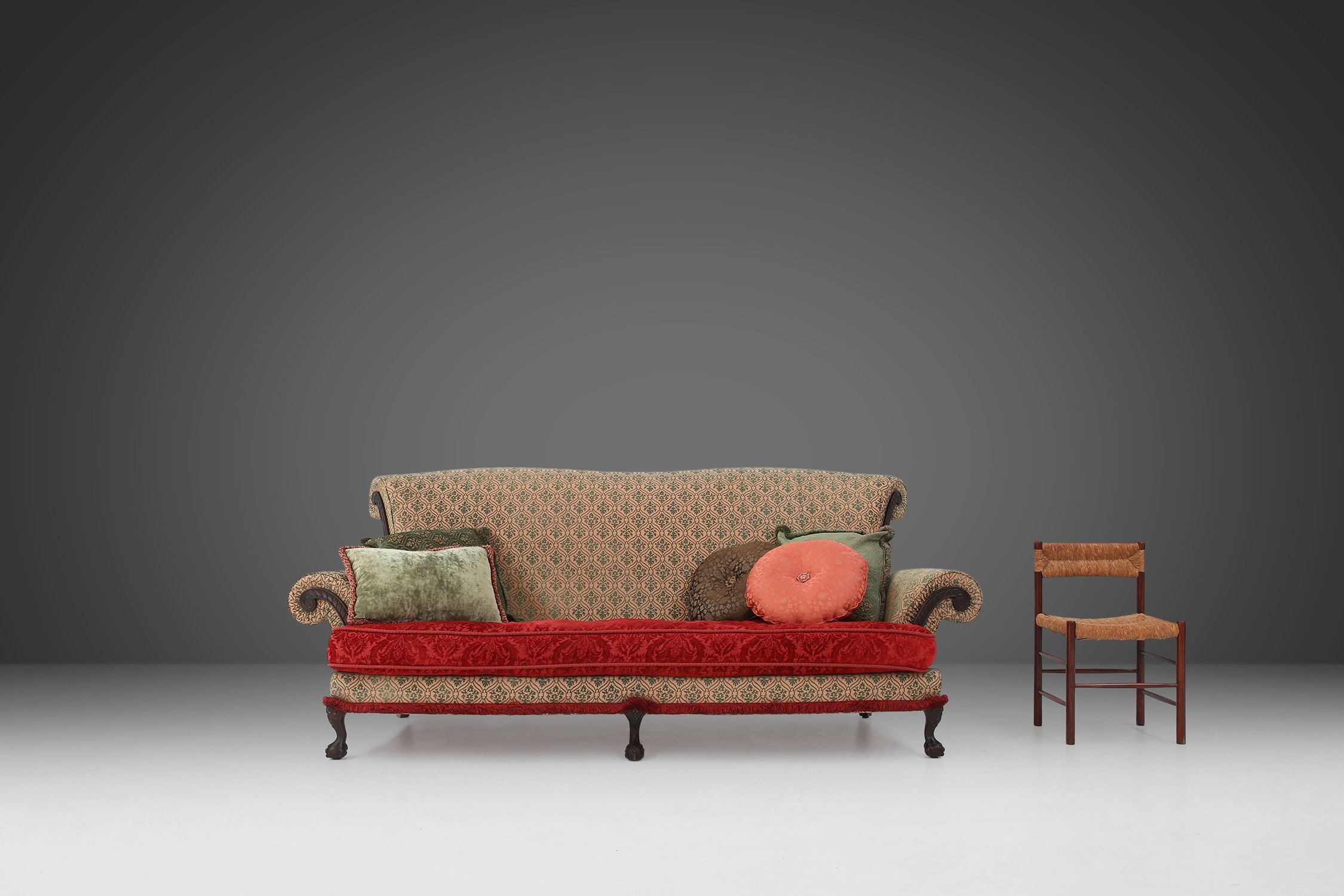 Extra large Victorian sofa and ottoman 1890thumbnail